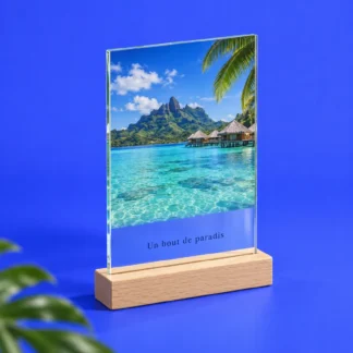 Photo sur verre · Sur son socle en bois